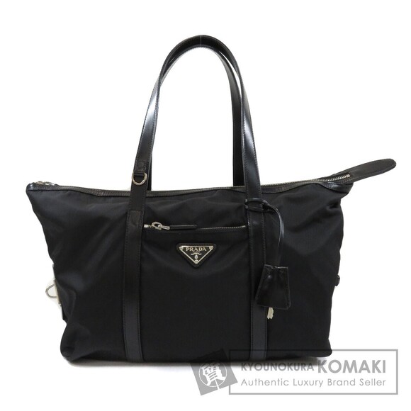 Prada Logo Plate Tote Bag Nylon Leather - Picture 1 of 10